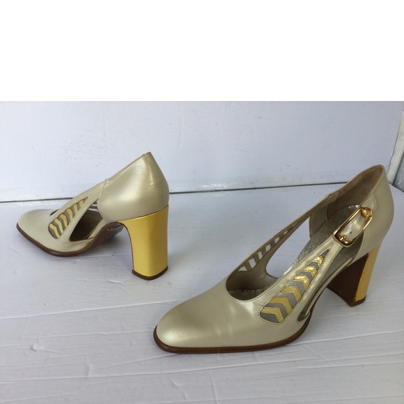 Handmade Fabiani Cream Pumps 3 Metallic Pearl Character US 5.5 - Picture 7 of 10